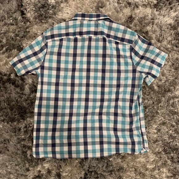 Savane Mens XXL Stretch short Sleeve Button Up Dress Shirt Black White Check - Picture 3 of 3